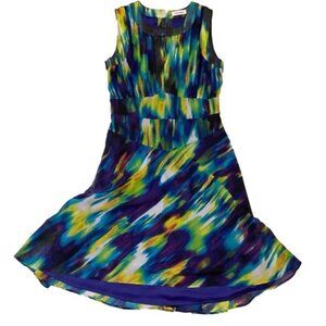 CALVIN Klein dress woven Aline multicolored chiffon fit flair sleeveles summer 4